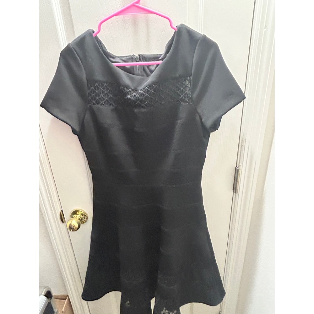 White House Black Market Black Fit & Flare Dress Size 8 Mesh Lace Cocktail Party